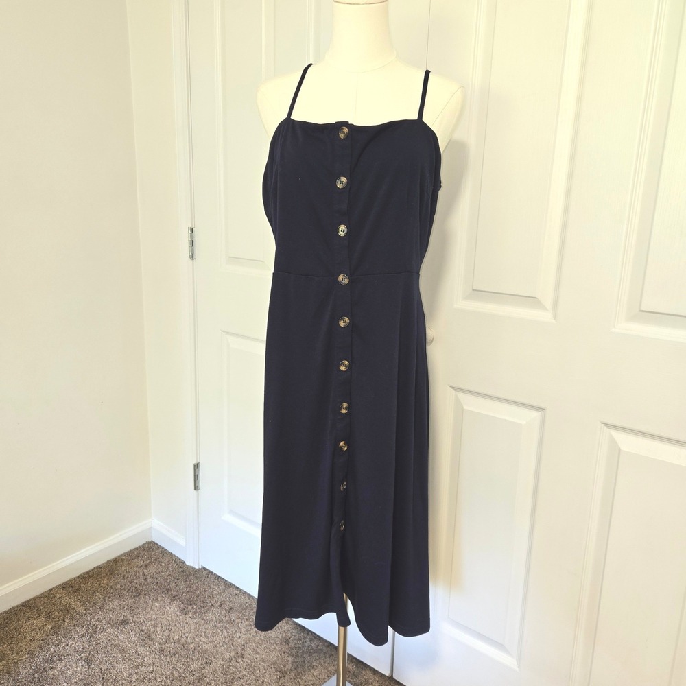 Berydress Midi Sundress Women XL Navy Blue Button Front Adjustable Straps Casual